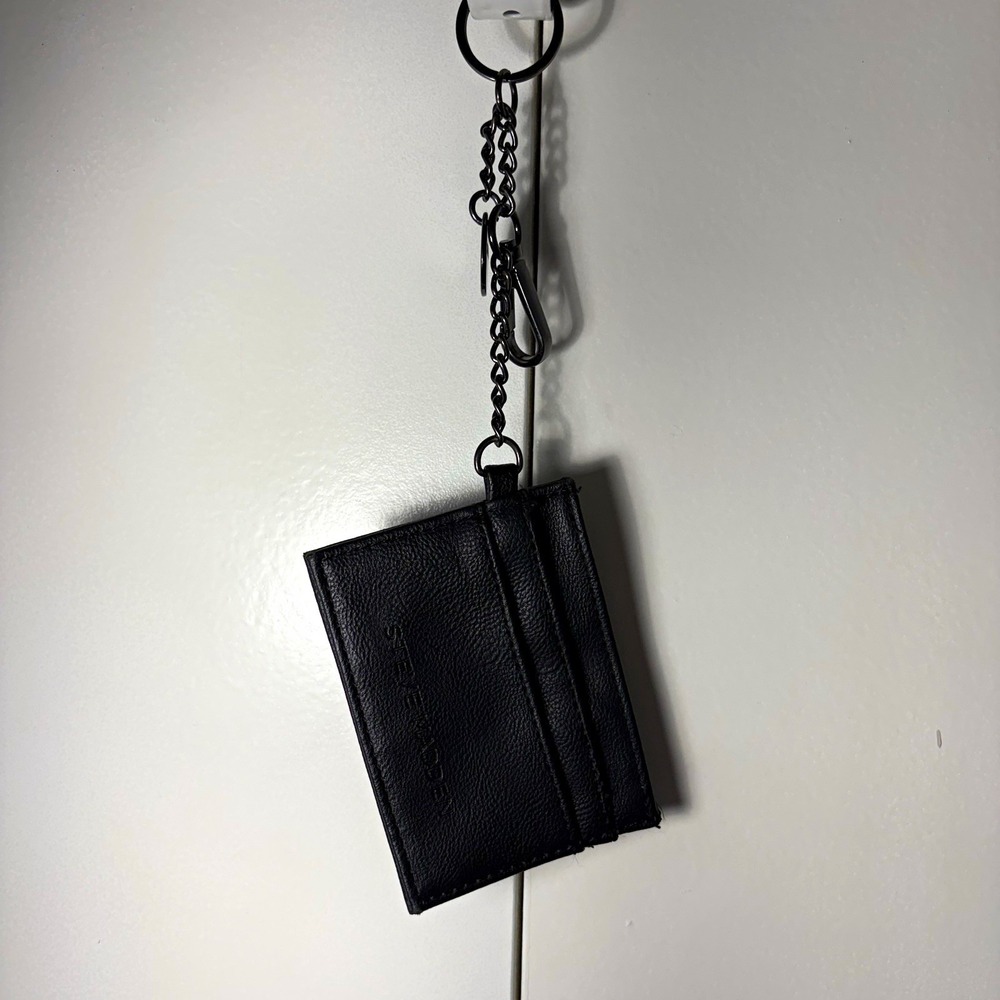 Steve Madden Black Faux Leather Card Holder Keychain Wallet Minimalist Slim Case